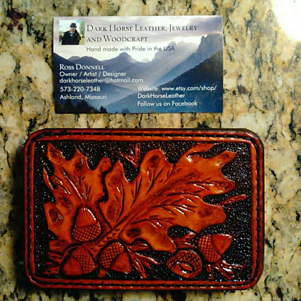 Hand Tooled Oakleaf and Acorns Buckle